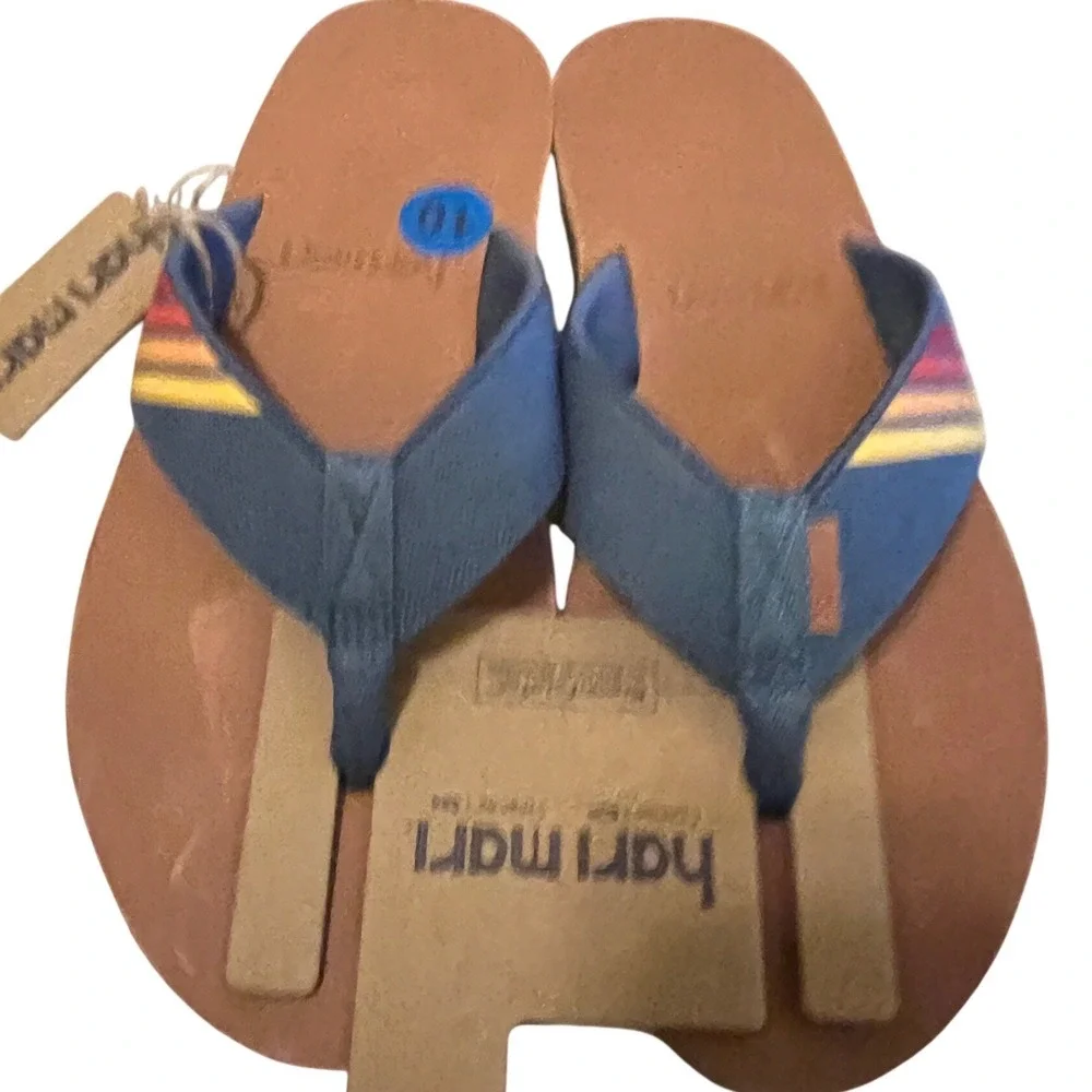 Hari Mari Flip Flops Men's Size 10 Brown Blue Stripe Memory Foam Toe Thong Sanda